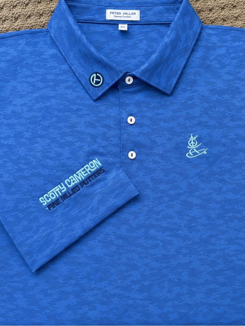 SCOTTY CAMERON GALLERY Circle T Summer Comfort Golf Polo XXL Peace Surfer Sharks